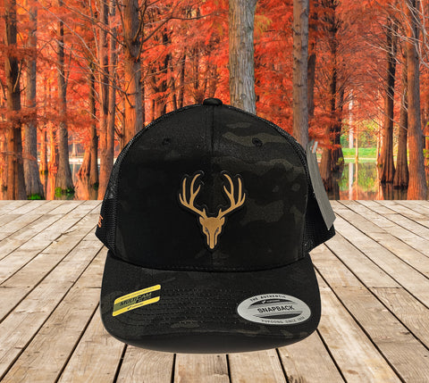 Deer Leather Patch - Black Multi Cam/Black Snap Back Hat