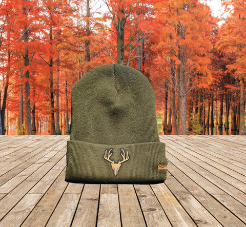 Winter Hat - Olive Green - Deer Patch