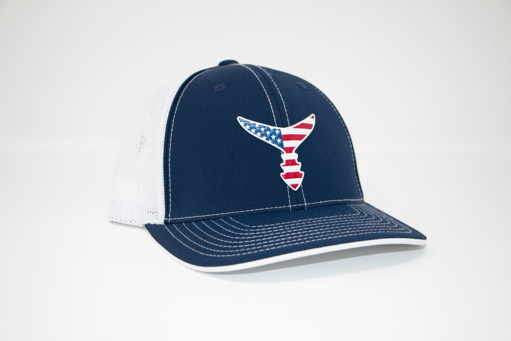 Liquid Embroidered Flex Navy Hat Tail – Chasing White Fit w
